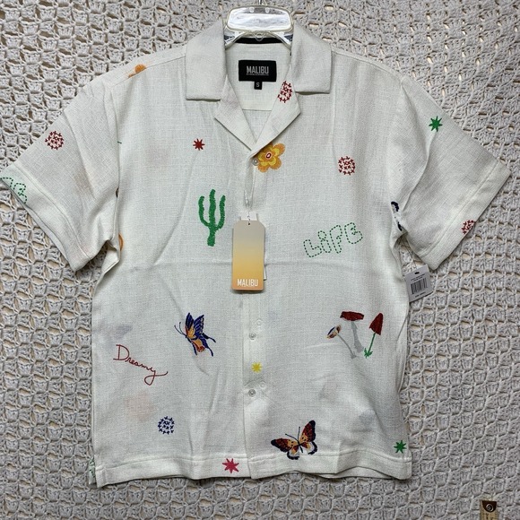 Malibu Other - Malibu By Drill Clothing CO.‎ Shirt Mens Small Ecru Button Up Lightweight Beach